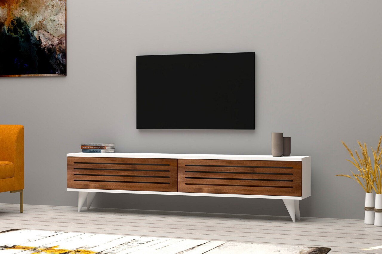 Comoda TV Hill, Puqa Design, 160x25x40 cm, maro/alb - imagine 6